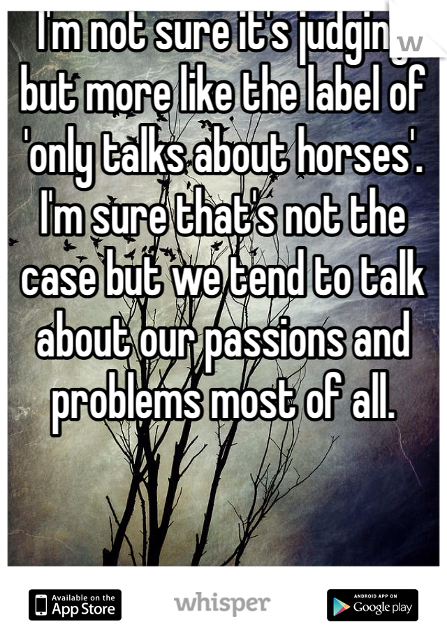 I'm not sure it's judging but more like the label of 'only talks about horses'. I'm sure that's not the case but we tend to talk about our passions and problems most of all.