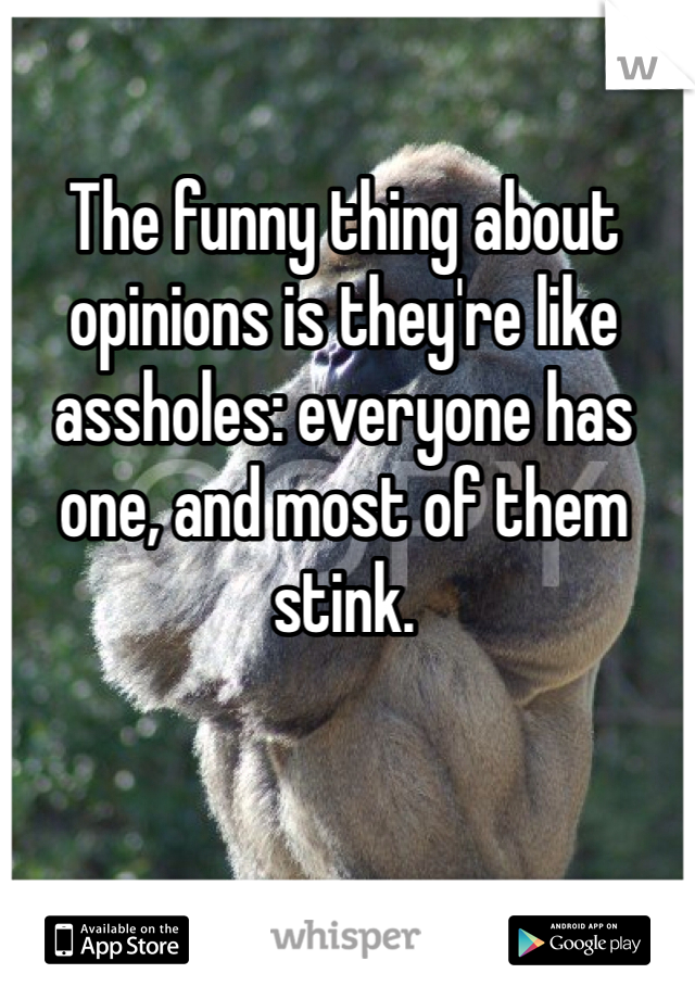 The funny thing about opinions is they're like assholes: everyone has one, and most of them stink. 