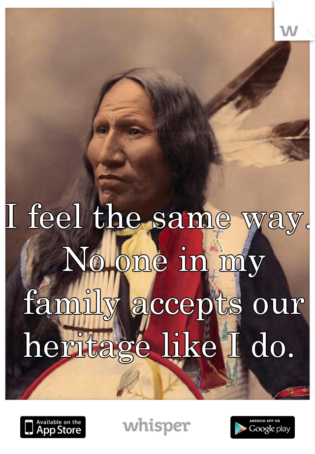 I feel the same way. No one in my family accepts our heritage like I do. 