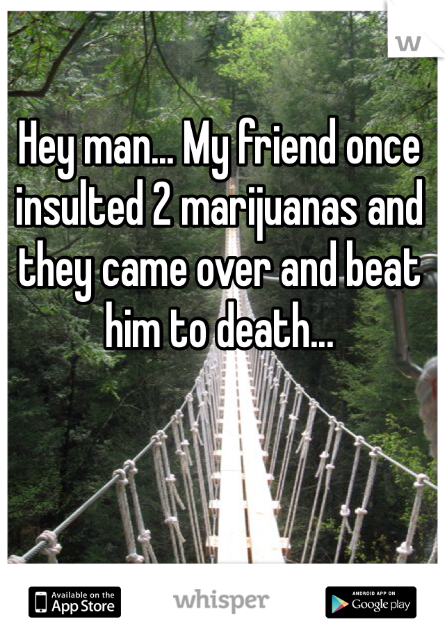 Hey man... My friend once insulted 2 marijuanas and they came over and beat him to death...