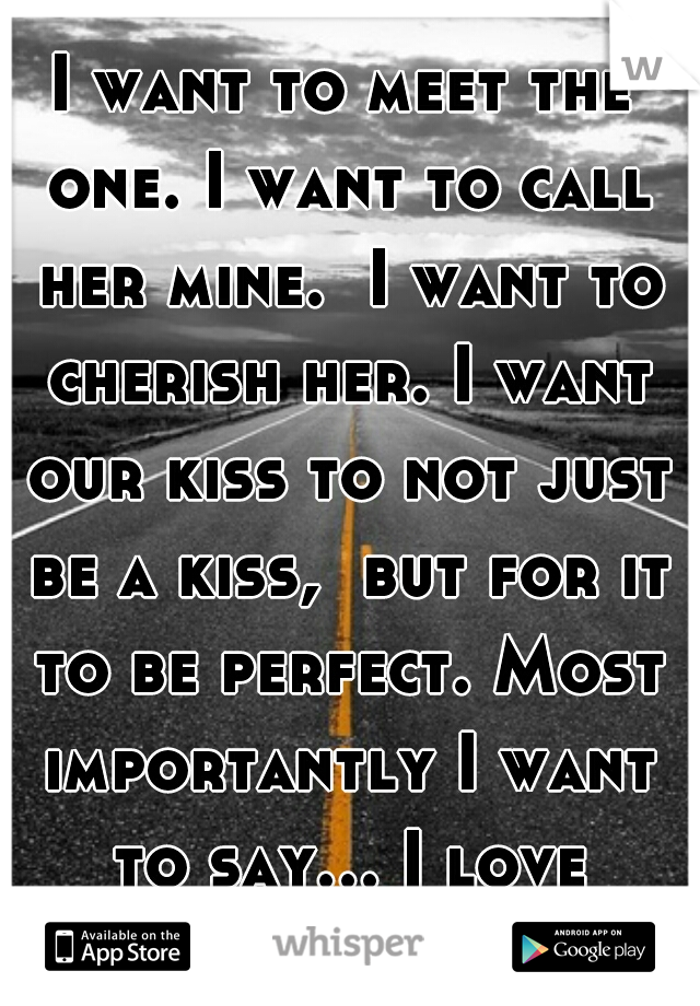 I want to meet the one. I want to call her mine.  I want to cherish her. I want our kiss to not just be a kiss,  but for it to be perfect. Most importantly I want to say... I love her. 