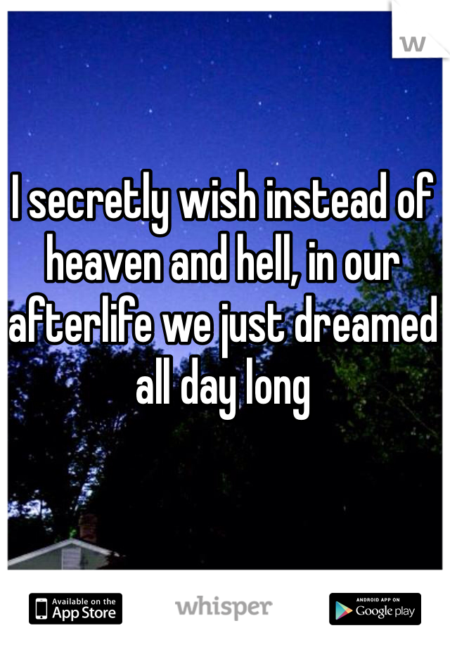 I secretly wish instead of heaven and hell, in our afterlife we just dreamed all day long 
