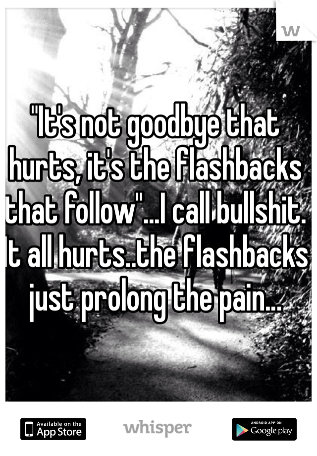 "It's not goodbye that hurts, it's the flashbacks that follow"...I call bullshit. It all hurts..the flashbacks just prolong the pain...