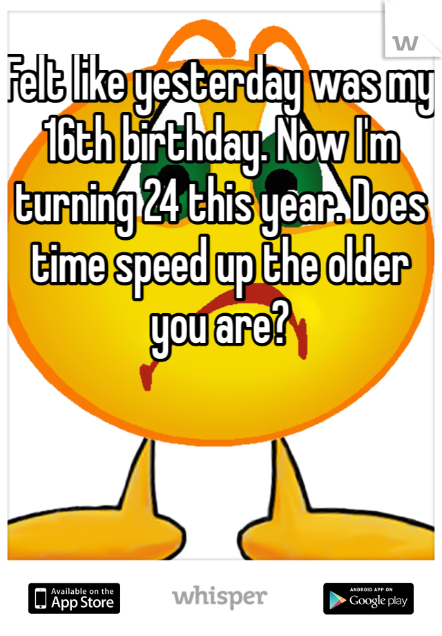 Felt like yesterday was my 16th birthday. Now I'm turning 24 this year. Does time speed up the older you are? 