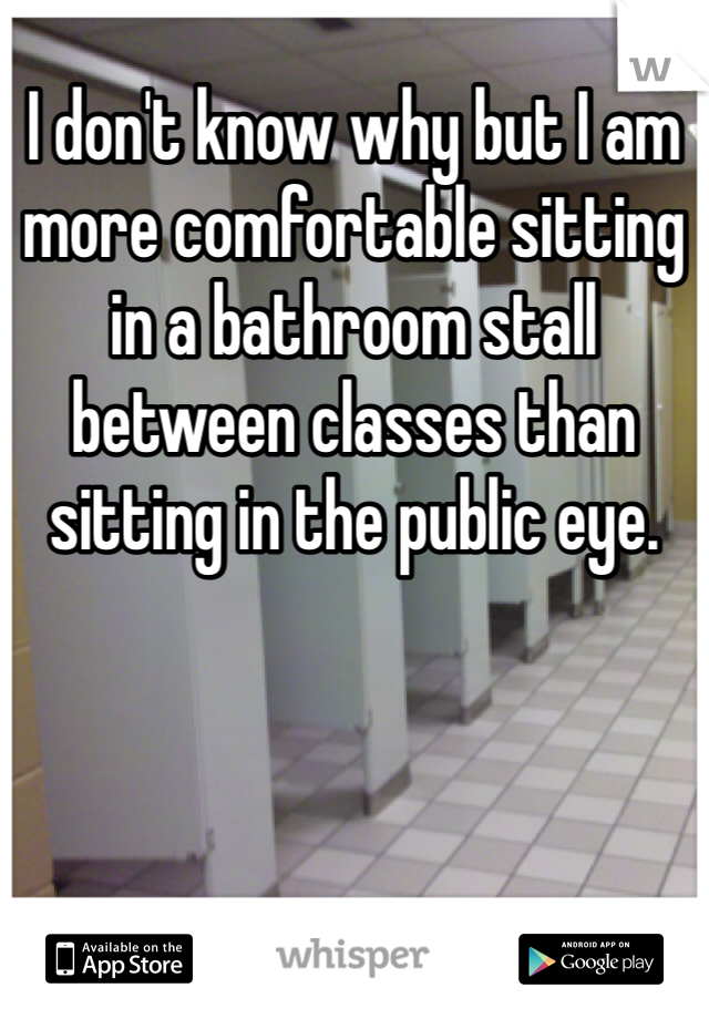 I don't know why but I am more comfortable sitting in a bathroom stall between classes than sitting in the public eye.