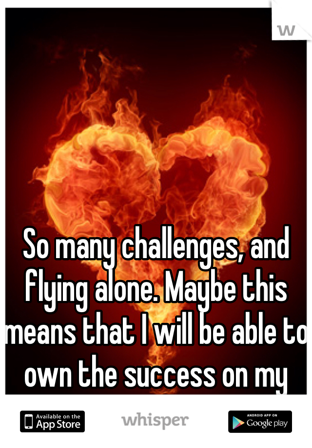 So many challenges, and flying alone. Maybe this means that I will be able to own the success on my own as well.