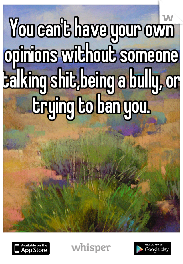 You can't have your own opinions without someone talking shit,being a bully, or trying to ban you.