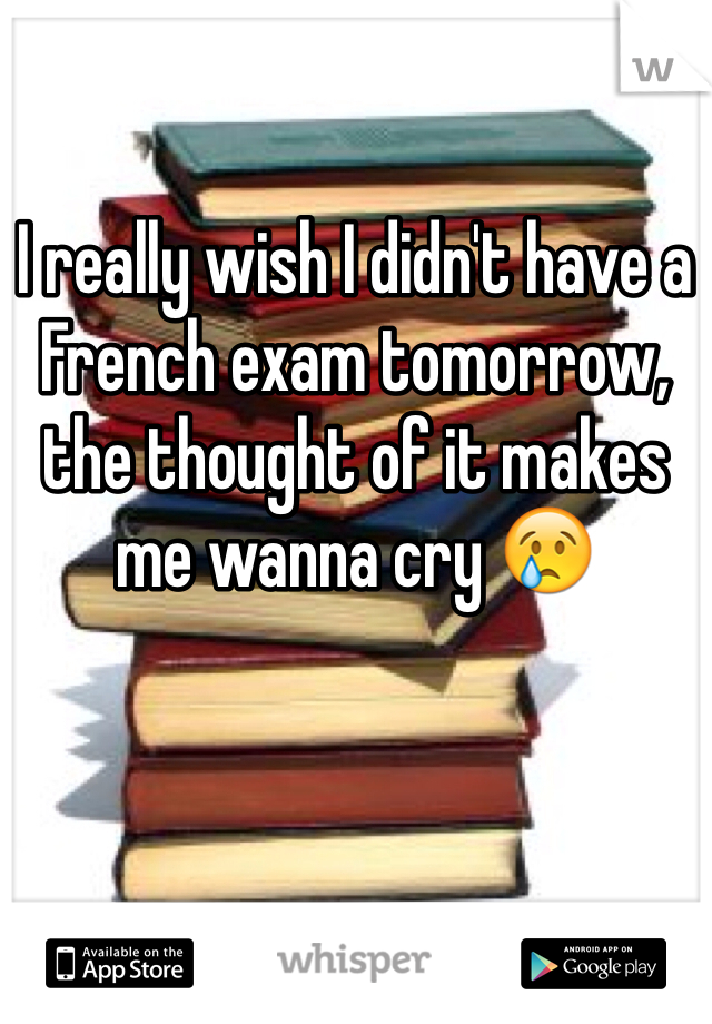 I really wish I didn't have a French exam tomorrow, the thought of it makes me wanna cry 😢