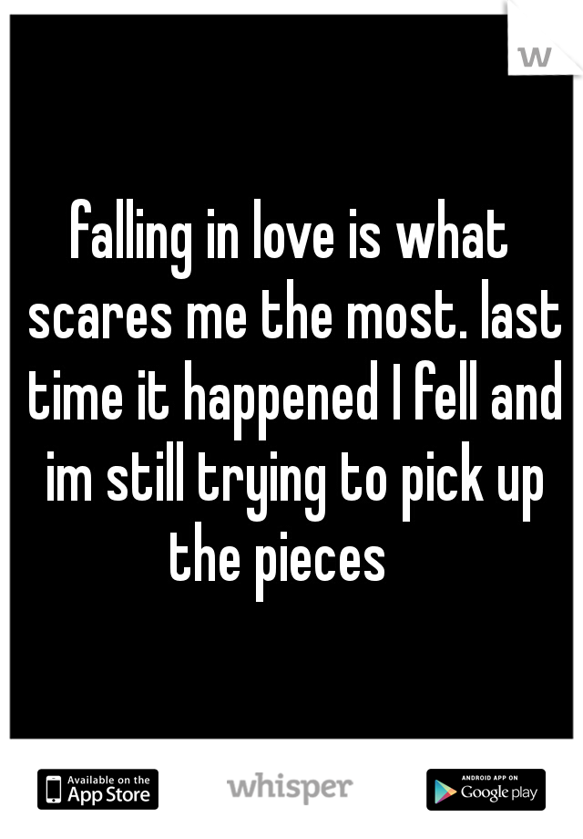 falling in love is what scares me the most. last time it happened I fell and im still trying to pick up the pieces   