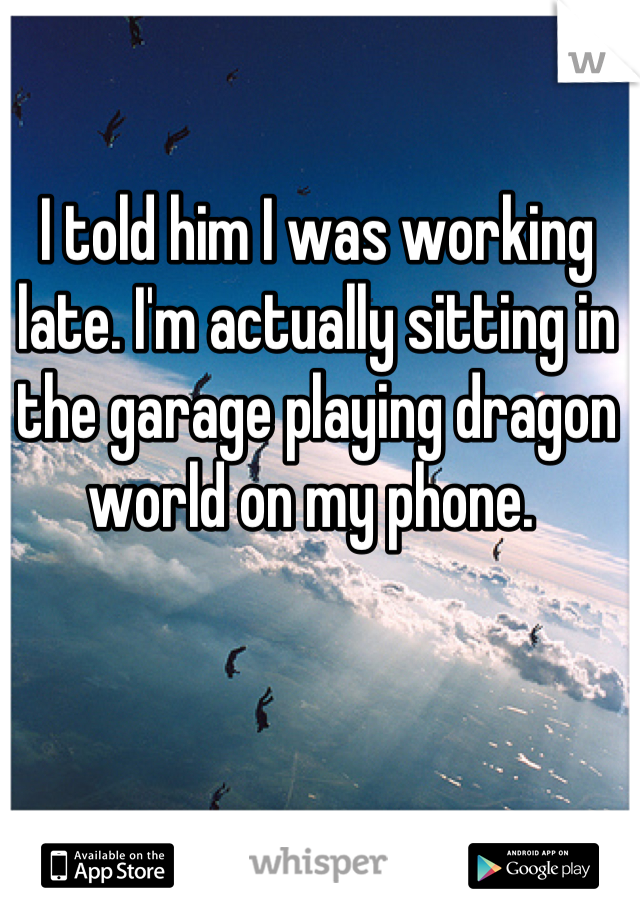 I told him I was working late. I'm actually sitting in the garage playing dragon world on my phone. 