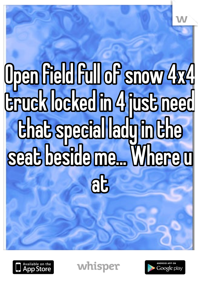 Open field full of snow 4x4 truck locked in 4 just need that special lady in the seat beside me... Where u at 