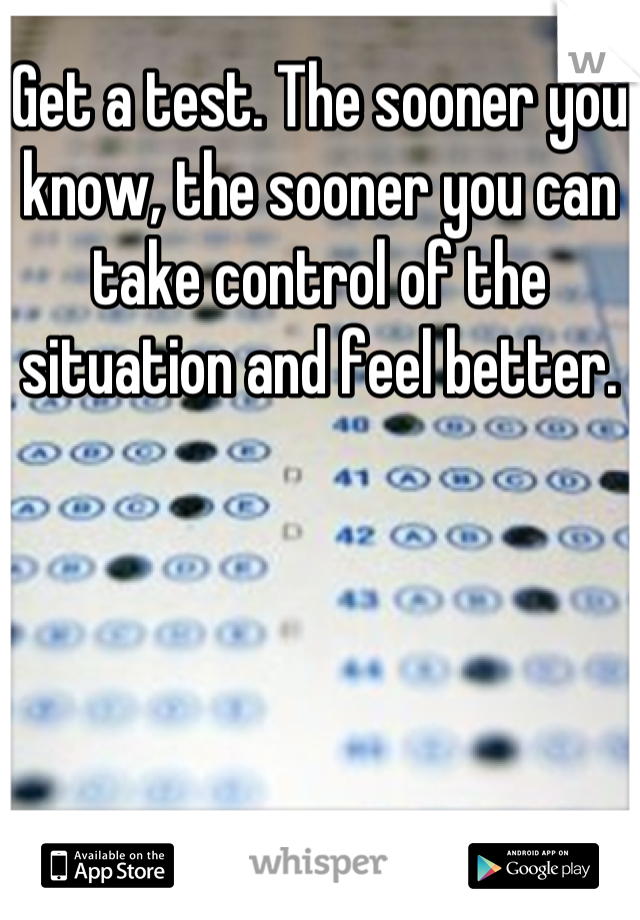Get a test. The sooner you know, the sooner you can take control of the situation and feel better.