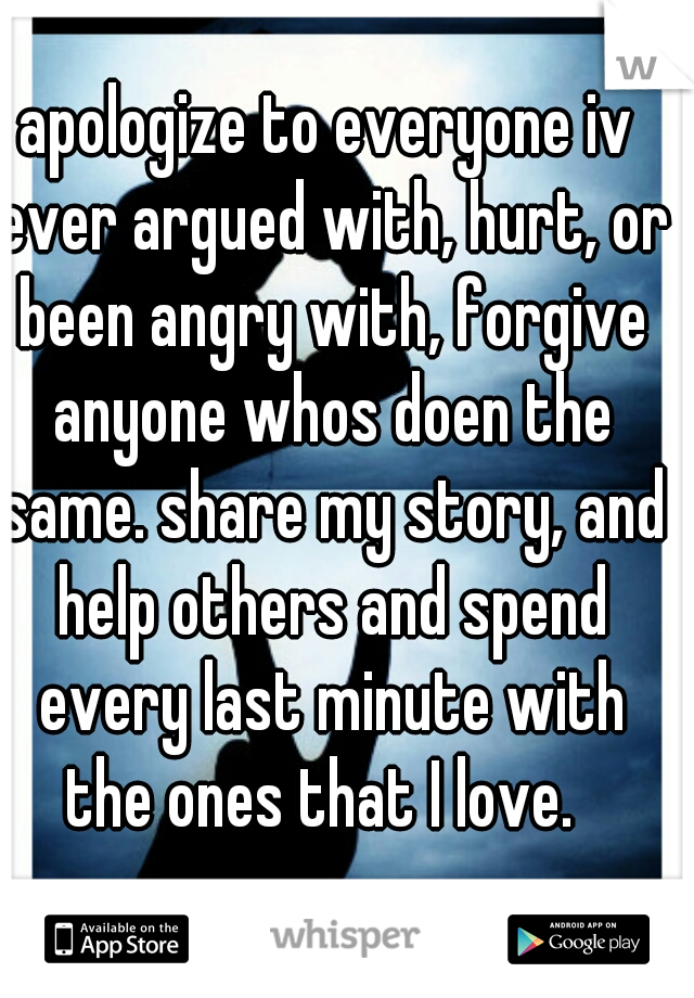 apologize to everyone iv ever argued with, hurt, or been angry with, forgive anyone whos doen the same. share my story, and help others and spend every last minute with the ones that I love.  