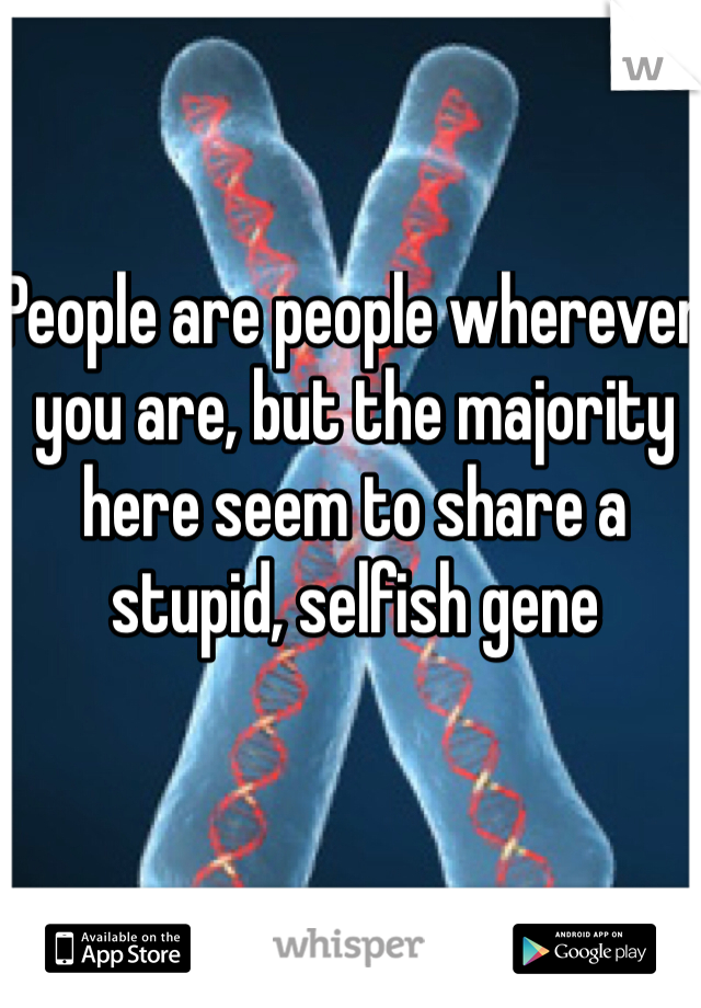 People are people wherever you are, but the majority here seem to share a stupid, selfish gene