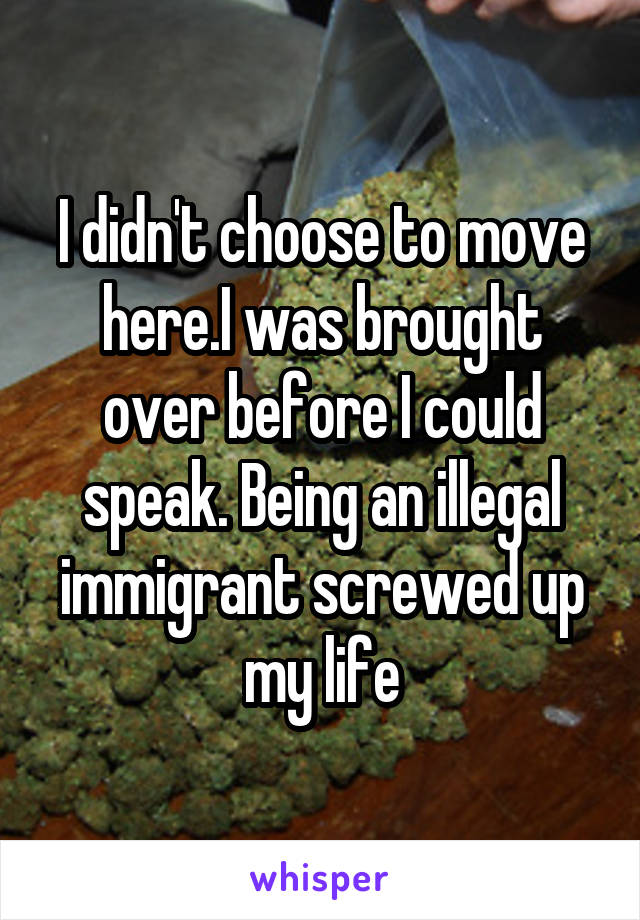 I didn't choose to move here.I was brought over before I could speak. Being an illegal immigrant screwed up my life