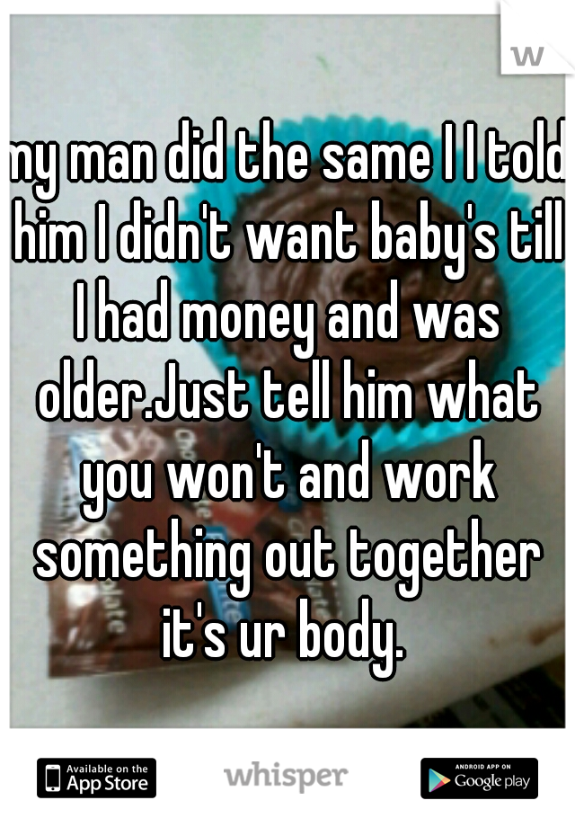 my man did the same I I told him I didn't want baby's till I had money and was older.Just tell him what you won't and work something out together it's ur body. 