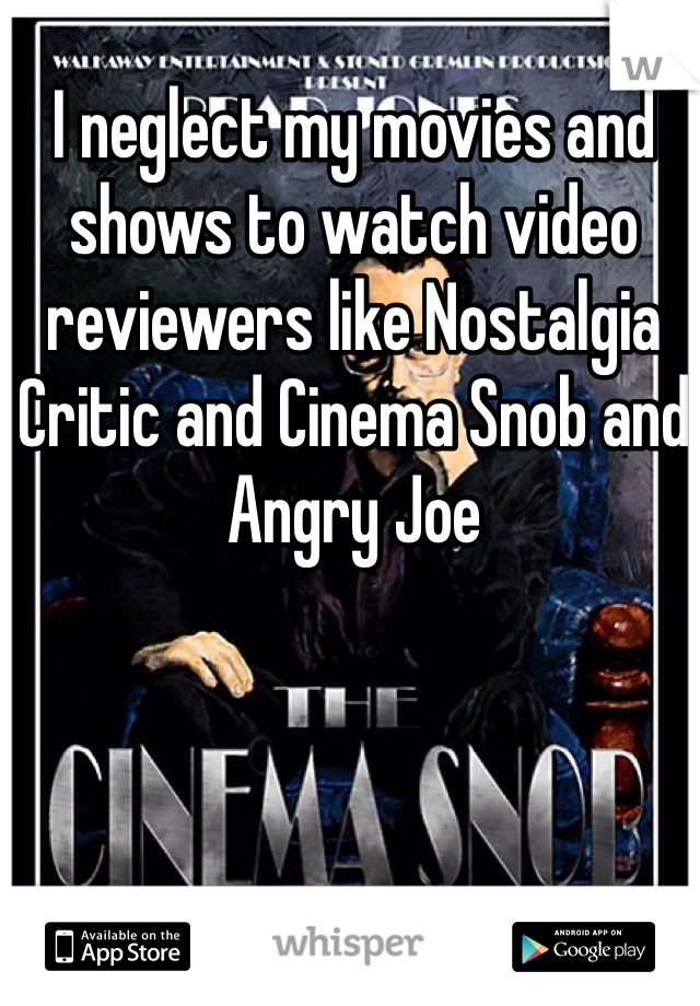 I neglect my movies and shows to watch video reviewers like Nostalgia Critic and Cinema Snob and Angry Joe