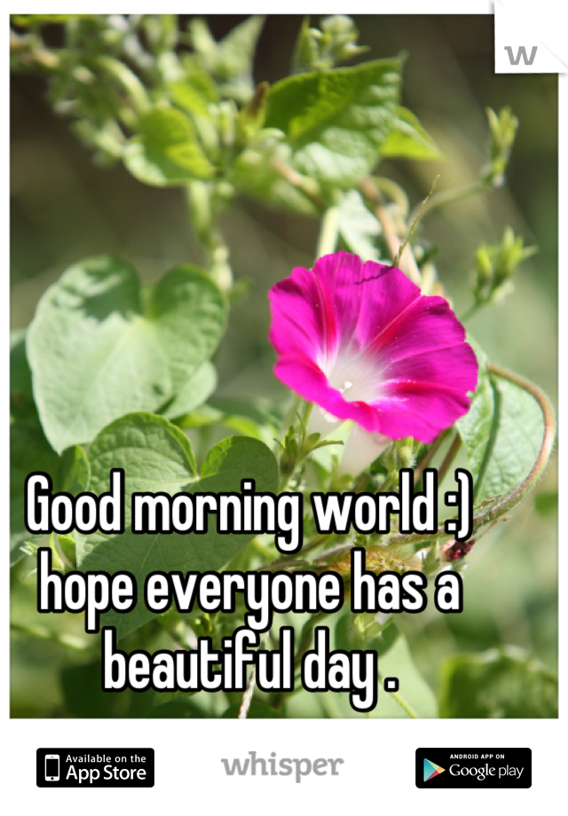 Good morning world :) hope everyone has a beautiful day .