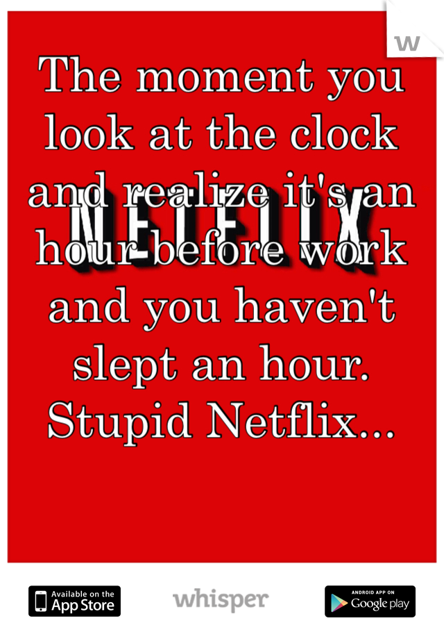 The moment you look at the clock and realize it's an hour before work and you haven't slept an hour. Stupid Netflix... 