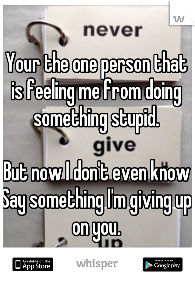 Your the one person that is feeling me from doing something stupid.

But now I don't even know
Say something I'm giving up on you.