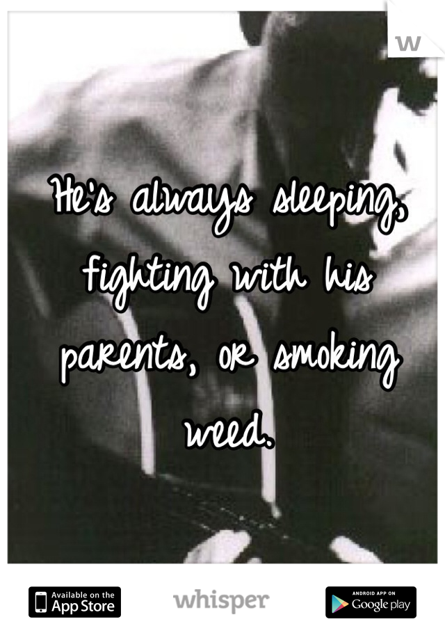 He's always sleeping, fighting with his parents, or smoking weed. 