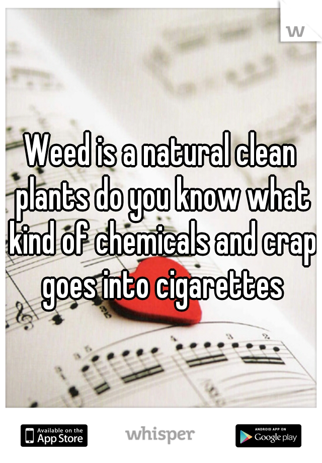Weed is a natural clean plants do you know what kind of chemicals and crap goes into cigarettes