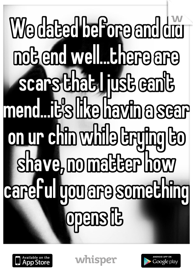 We dated before and did not end well...there are scars that I just can't mend...it's like havin a scar on ur chin while trying to shave, no matter how careful you are something opens it 