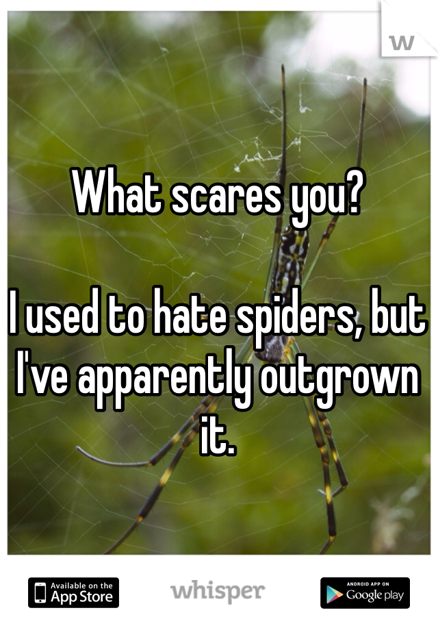What scares you?

I used to hate spiders, but I've apparently outgrown it.