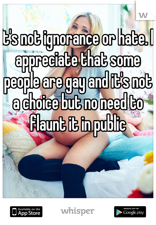 It's not ignorance or hate. I appreciate that some people are gay and it's not a choice but no need to flaunt it in public