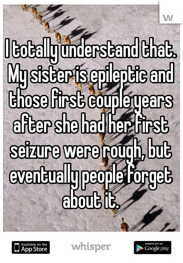 I totally understand that. My sister is epileptic and those first couple years after she had her first seizure were rough, but eventually people forget about it.