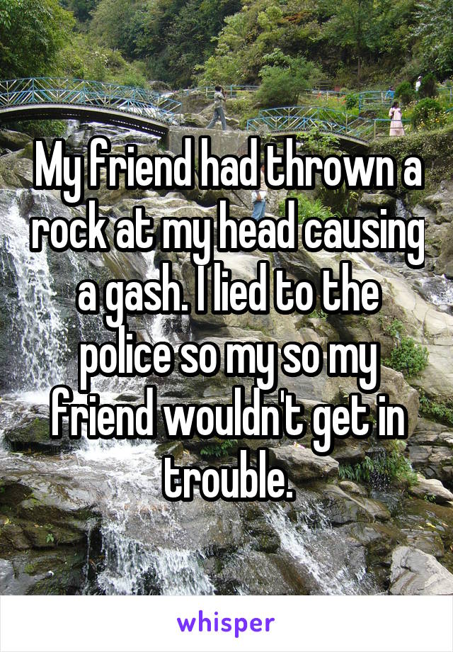 My friend had thrown a rock at my head causing a gash. I lied to the police so my so my friend wouldn't get in trouble.
