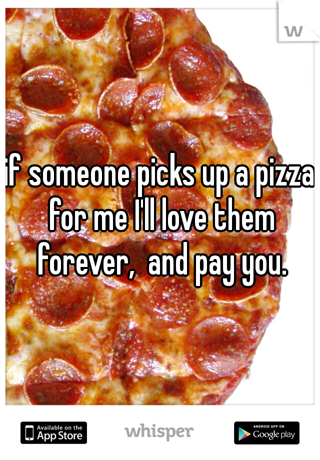 if someone picks up a pizza for me I'll love them forever,  and pay you.