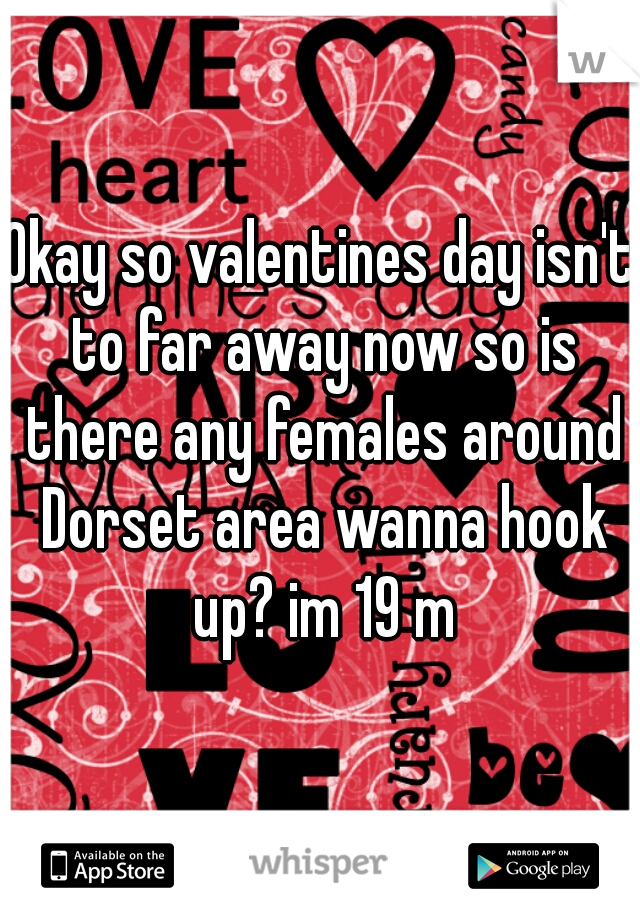 Okay so valentines day isn't to far away now so is there any females around Dorset area wanna hook up? im 19 m