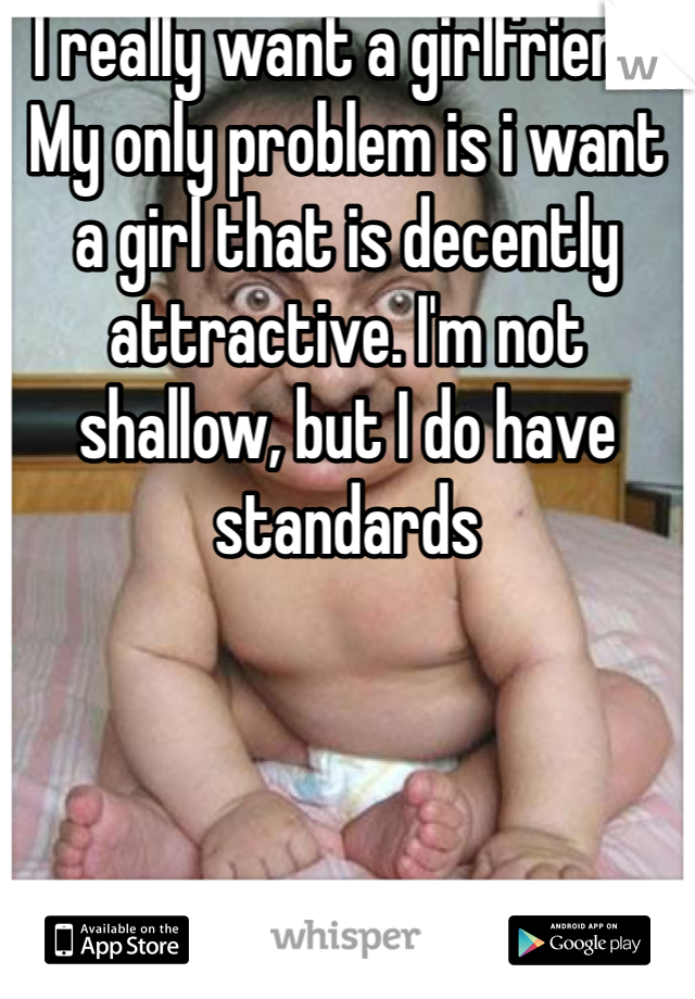 I really want a girlfriend. My only problem is i want a girl that is decently attractive. I'm not shallow, but I do have standards