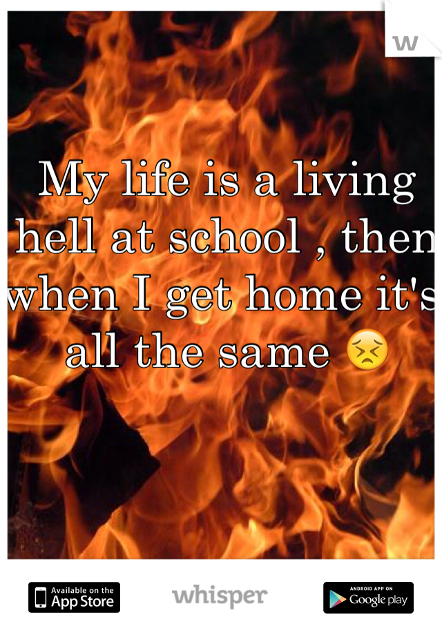 My life is a living hell at school , then when I get home it's all the same 😣