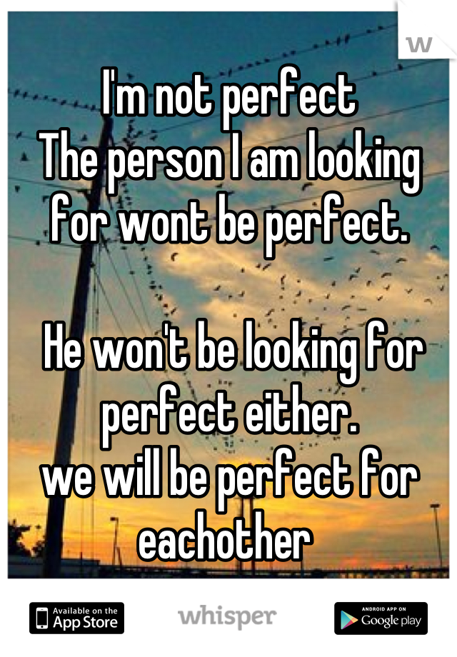 
I'm not perfect
The person I am looking for wont be perfect.

 He won't be looking for perfect either. 
we will be perfect for eachother 