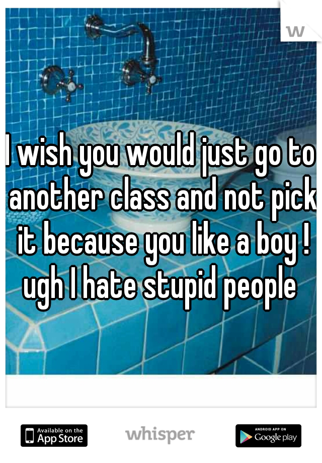 I wish you would just go to another class and not pick it because you like a boy ! ugh I hate stupid people 