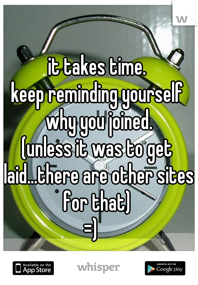 it takes time.
keep reminding yourself why you joined.
(unless it was to get laid...there are other sites for that) 
=)   