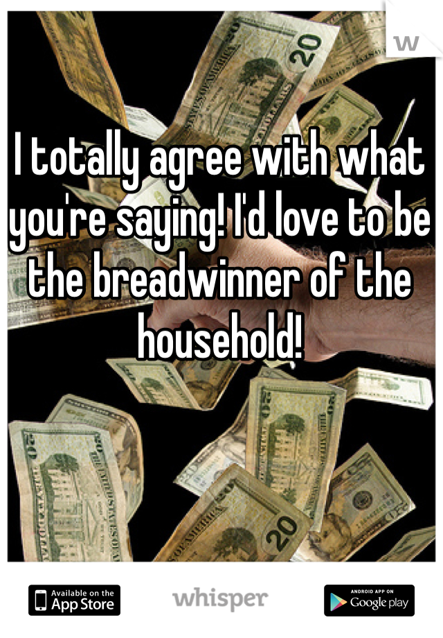 I totally agree with what you're saying! I'd love to be the breadwinner of the household! 