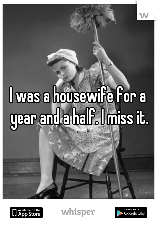 I was a housewife for a year and a half. I miss it.