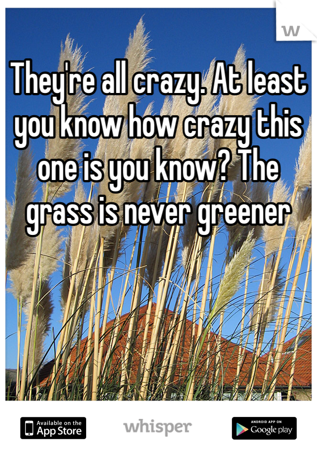 They're all crazy. At least you know how crazy this one is you know? The grass is never greener