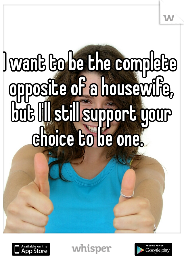 I want to be the complete opposite of a housewife, but I'll still support your choice to be one.  