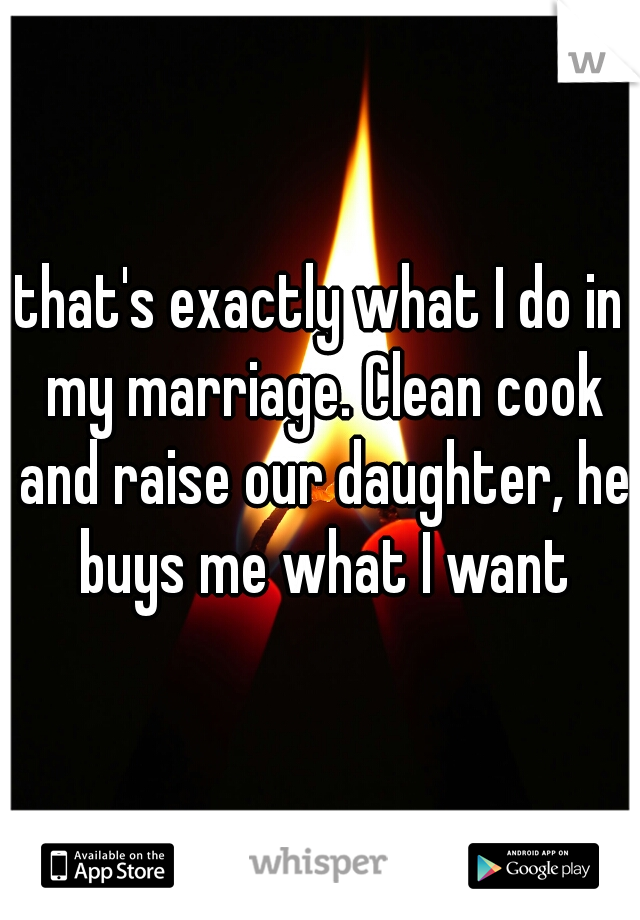 that's exactly what I do in my marriage. Clean cook and raise our daughter, he buys me what I want