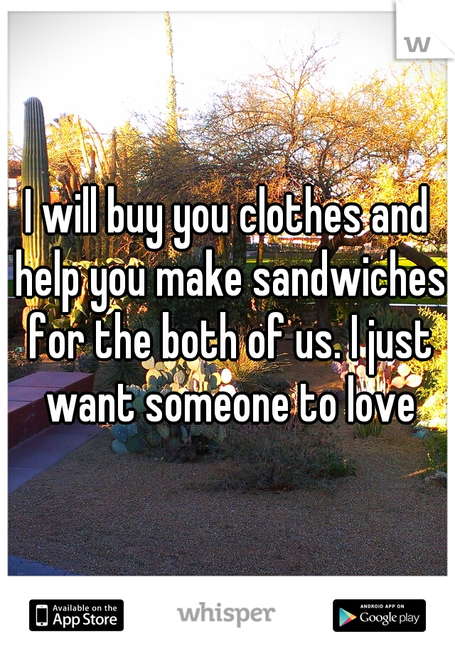 I will buy you clothes and help you make sandwiches for the both of us. I just want someone to love