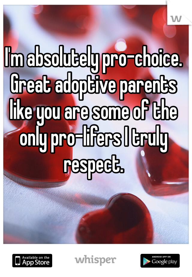 I'm absolutely pro-choice. Great adoptive parents like you are some of the only pro-lifers I truly respect. 