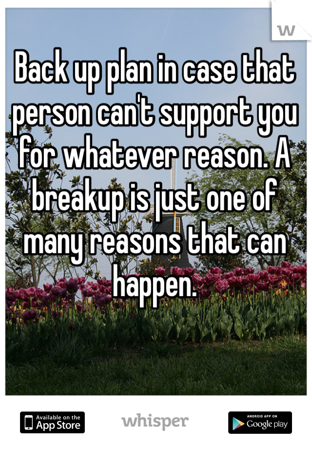 Back up plan in case that person can't support you for whatever reason. A breakup is just one of many reasons that can happen. 