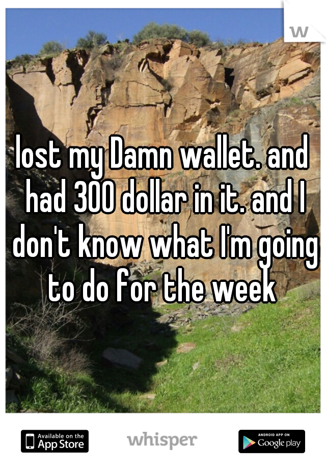 lost my Damn wallet. and had 300 dollar in it. and I don't know what I'm going to do for the week 