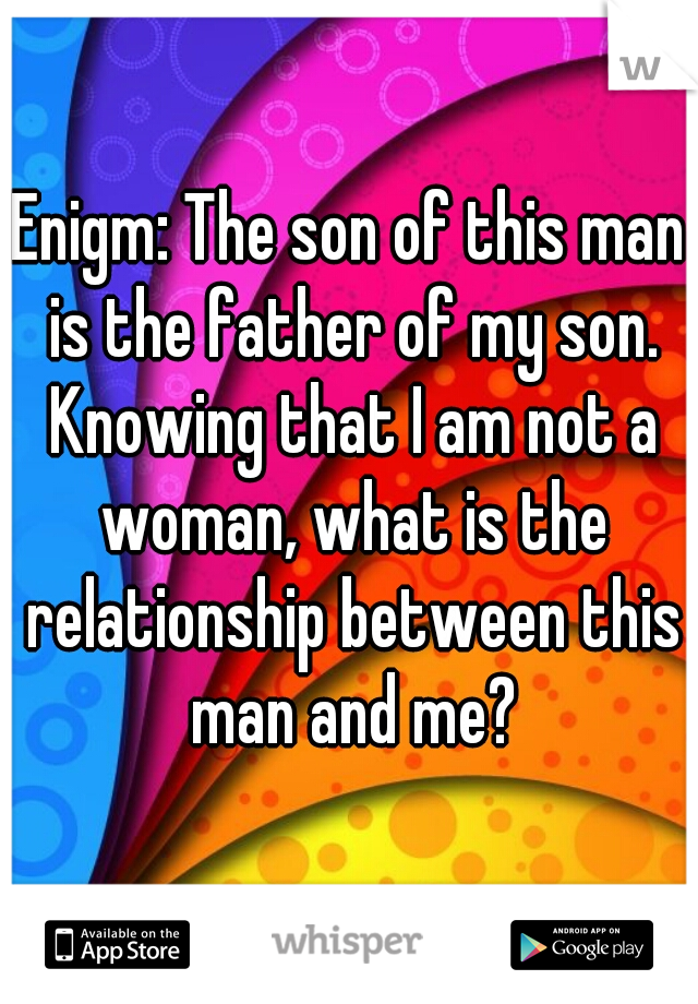 Enigm: The son of this man is the father of my son. Knowing that I am not a woman, what is the relationship between this man and me?