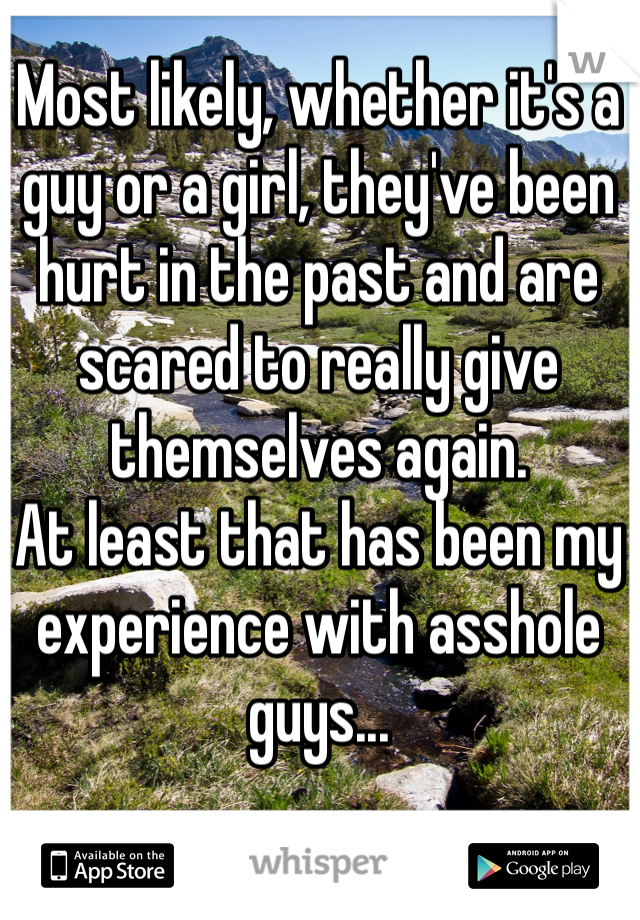 Most likely, whether it's a guy or a girl, they've been hurt in the past and are scared to really give themselves again. 
At least that has been my experience with asshole guys...