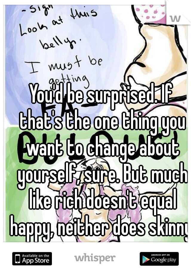 You'd be surprised. If that's the one thing you want to change about yourself, sure. But much like rich doesn't equal happy, neither does skinny.